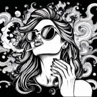 تصویرسازی زن با عینک آفتابی و سیگار