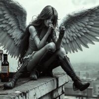 زیبایی تصویرسازی هوش مصنوعی: زن فرشته در شب